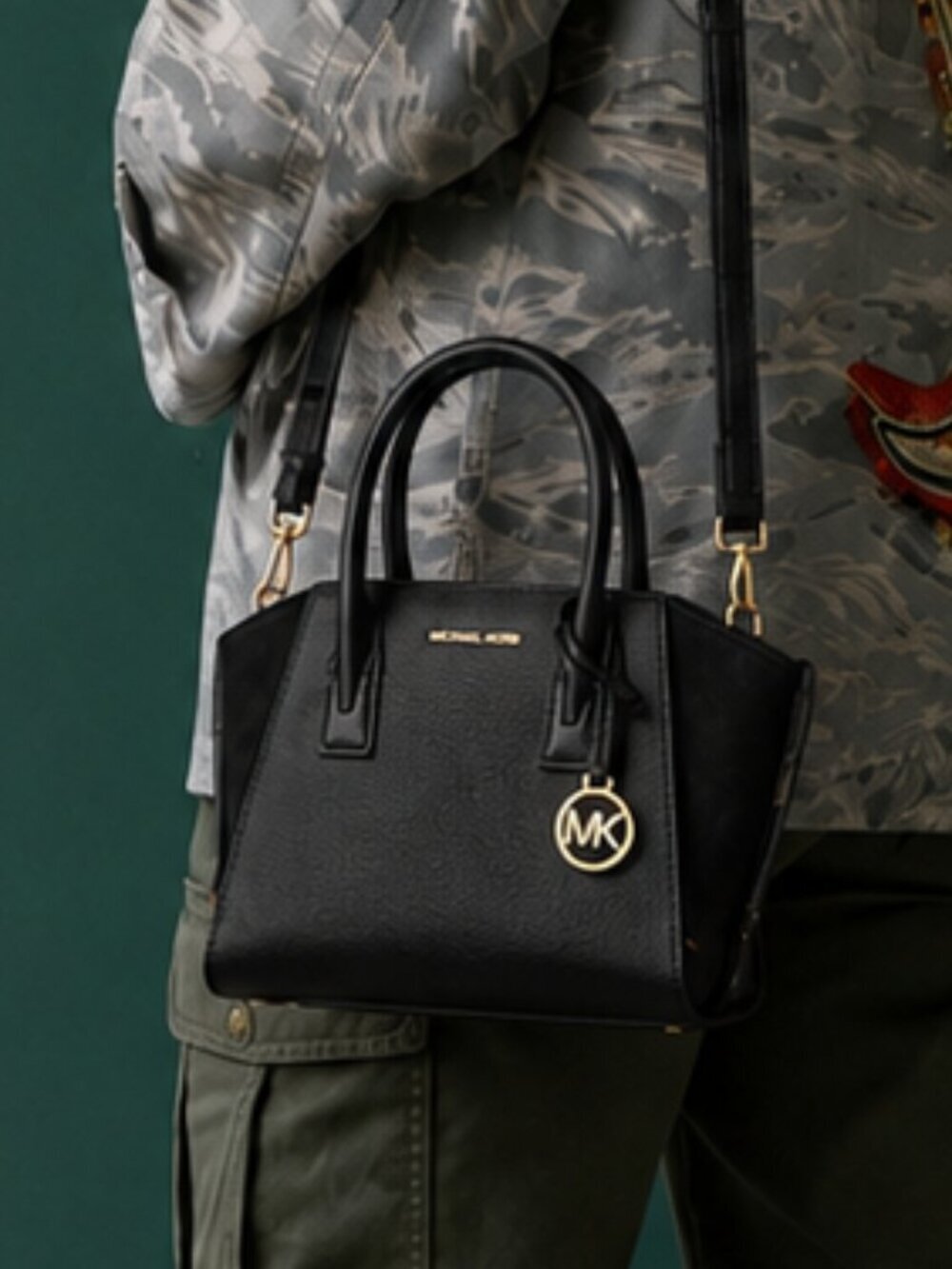 Michael Kors Avril Black Leather Structured Winged Cross-body Satchel